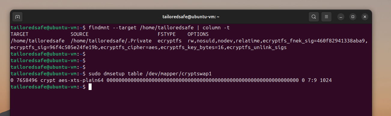 A screenshot showing example outputs from the previous commands